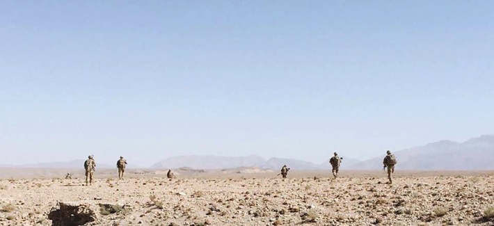 Raider Brigade Soldiers with 2nd Squadron, 1st Cavalry Regiment, 1st Stryker Brigade Combat Team, 4th Infantry Division conduct a foot patrol in support of Operation Resolute Support and Operation Freedom's Sentinel in 2018.