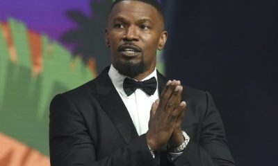 Jamie Foxx appears on stage to accept the spotlight actor award for his role in "Just Mercy" at the 31st annual Palm Springs International Film Festival Awards Gala on Thursday, Jan. 2, 2020, in Palm Springs, Calif. (AP Photo/Chris Pizzello)