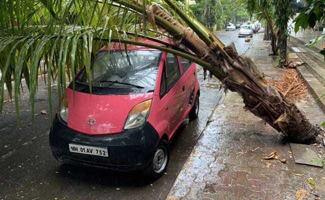 A Tata Nano damaged due to Cyclone Nisarga in Navi Mumbai