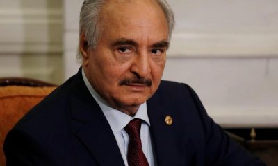In this Jan. 17, 2020, file, photo, Libyan Gen. Khalifa Hifter joins a meeting with the Greek Foreign Minister Nikos Dendias in Athens. The U.S. military Tuesday, May 26, 2020 accused Russia of deploying fighter planes to conflict-stricken Libya to support Russian mercenaries aiding east-based forces in their offensive on the capital, Tripoli.