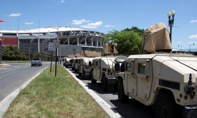Vehicles for the District of Columbia National Guard are seen outside the D.C. Armory, Monday, June 1, 2020, in Washington. Protests have erupted across the United States to protest the death of Floyd, a black man who was killed in police custody in Minneapolis on May 25.