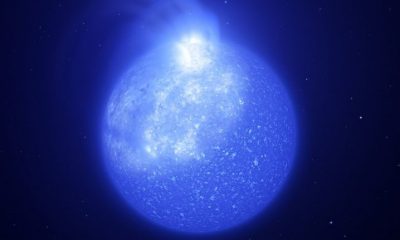 Artist’s impression of star plagued by giant magnetic spot, coloured blue.