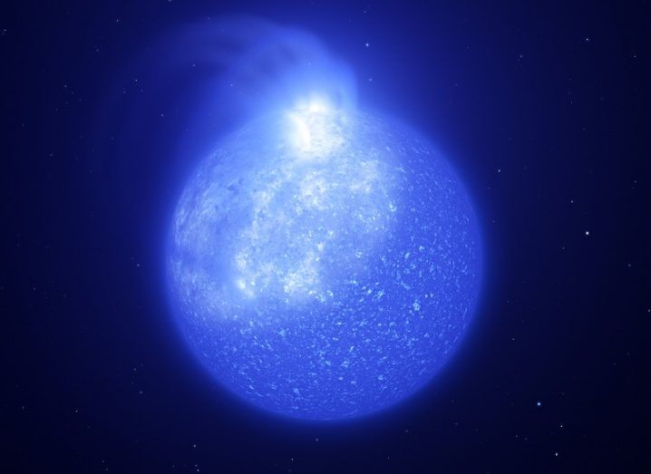 Artist’s impression of star plagued by giant magnetic spot, coloured blue.
