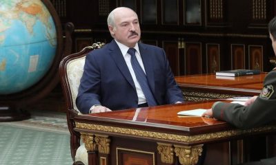 Belarusian President Alexander Lukashenko, left, meets with Valery Vakulchik, chief of the Belarusian state security service, KGB, in Minsk, Belarus, Monday, June 1, 2020.