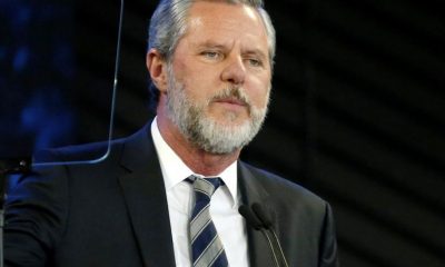 In this Nov. 28, 2018, file photo, Liberty University President Jerry Falwell Jr. speaks before a convocation at Liberty University in Lynchburg, Va. More than two dozen African American faith leaders and athletes denounced Falwell on Monday, June 1, 2020, and suggested he step down after he mocked Virginia’s mask-wearing requirement by invoking the blackface scandal that engulfed Gov. Ralph Northam last year.