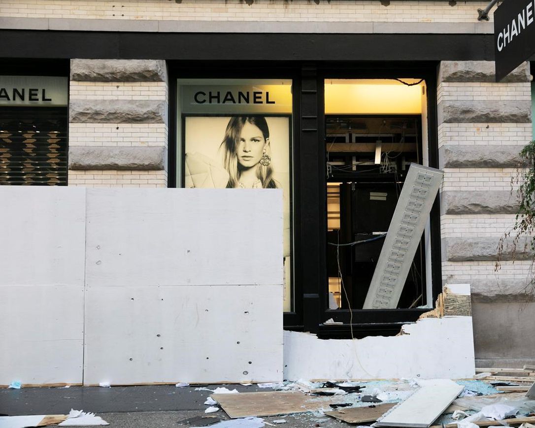 The windows of a Chanel store are broken Monday, June 1, 2020, following protests in the SoHo neighborhood of New York. Protests were held throughout the country over the death of George Floyd, a black man who died after being restrained by Minneapolis police officers on May 25.