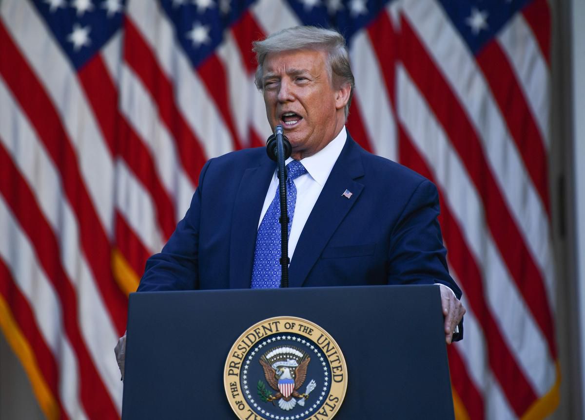 U.S. President Donald Trump delivers remarks in front of the media in the Rose Garden of the White House in Washington, DC on June 1. Trump promised to deploy large numbers of troops across the nation if cities and states don’t act to contain violence from protests over police brutality.