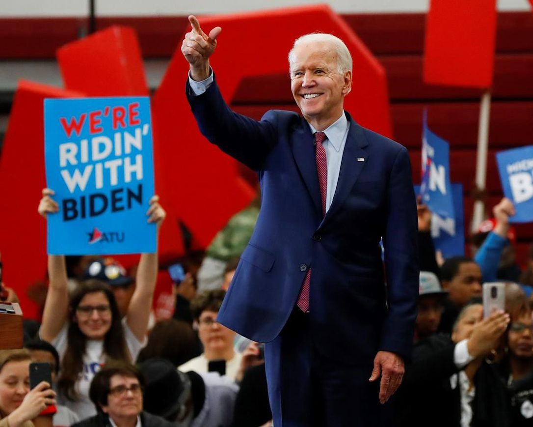 In this March 9, 2020, file photo, Democratic presidential candidate former Vice President Joe Biden speaks during a campaign rally at Renaissance High School in Detroit.