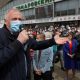 In this file photo taken on Sunday, May 24, 2020, an opposition activist Nikolai Statkevich, wearing a face mask to protect against coronavirus, gestures as he speaks to people gathered to sign up and support potential presidential candidates in the upcoming presidential elections in Minsk, Belarus. On Sunday, Nikolai Statkevich, one of Belarus' most prominent opposition figures, was detained while heading for a protest in Minsk.