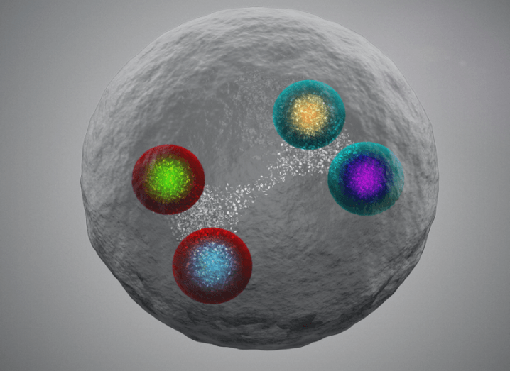 Illustration of a tetraquark composed of two charm quarks and two charm antiquarks.