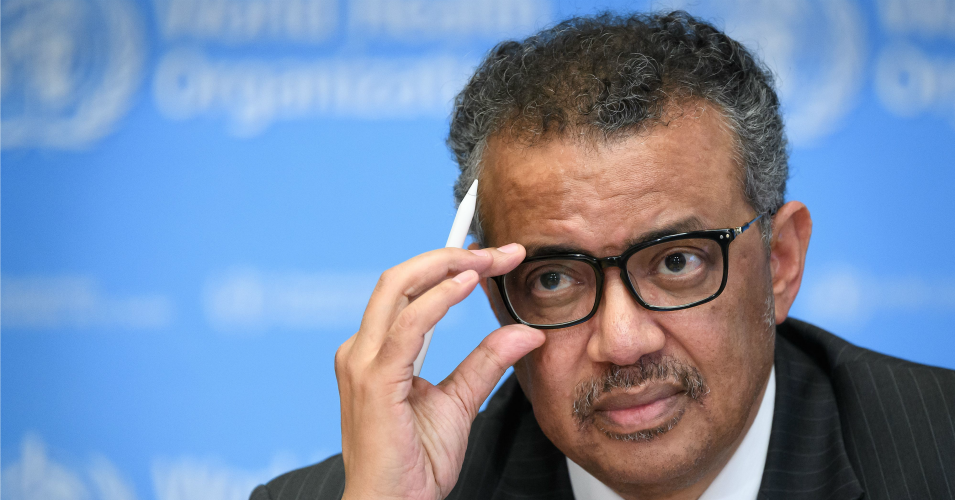 World Health Organization (WHO) Director-General Tedros Adhanom Ghebreyesus attending a press briefing on Covid-19 at the WHO headquarters in Geneva.