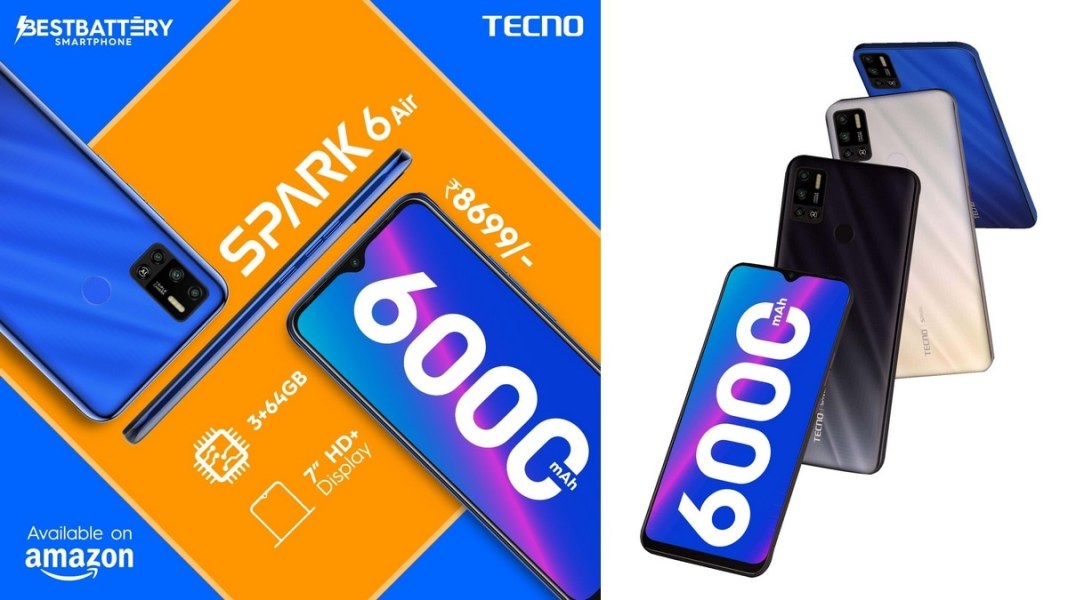 Tecno Spark 6 Air 3GB + 64GB Variante de almacenamiento lanzada en India precio, especificaciones