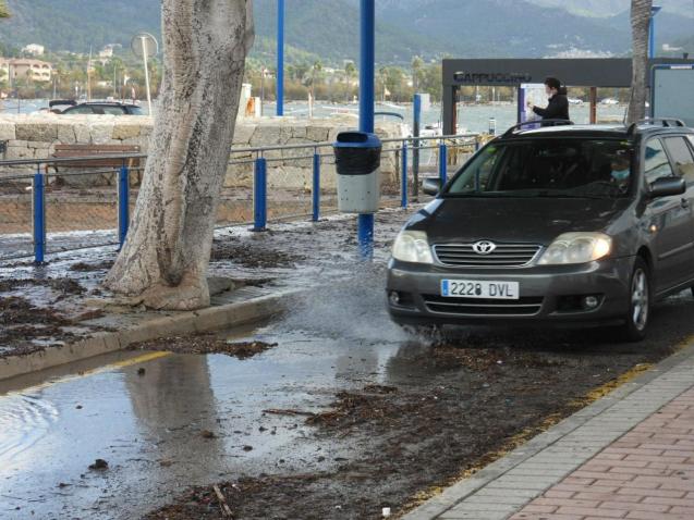 Puerto Andratx, Mallorca; waves threw stones onto the road