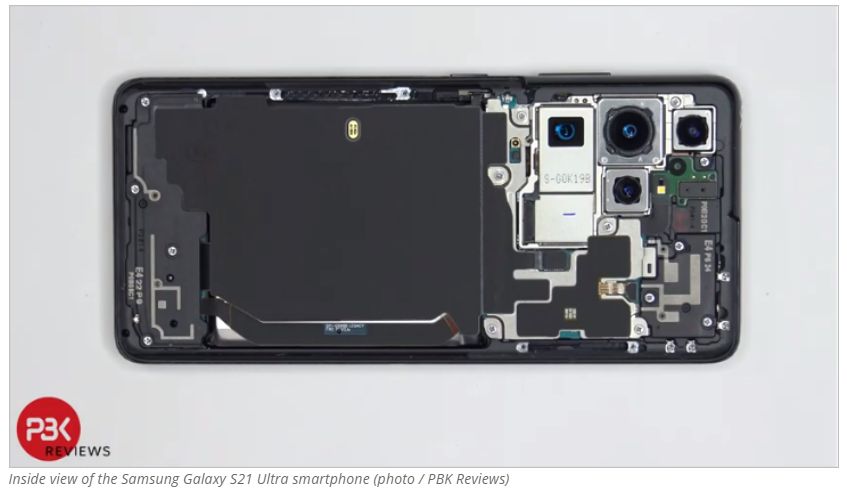 Así es el interior del teléfono inteligente Samsung Galaxy S21 Ultra