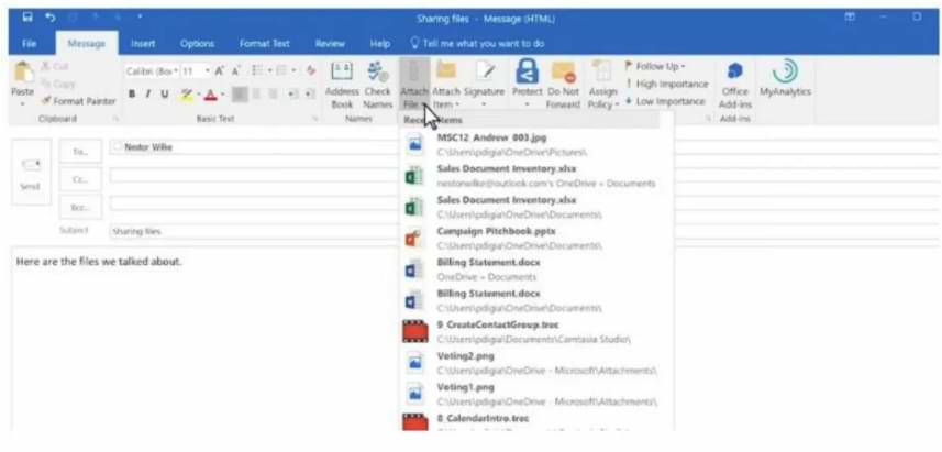 Cómo agregar archivos a un mensaje de correo electrónico en Outlook