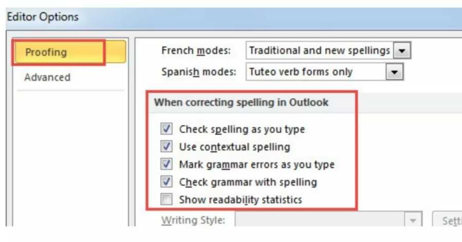 Cómo realizar una revisión automática de ortografía, gramática y contexto en Outlook