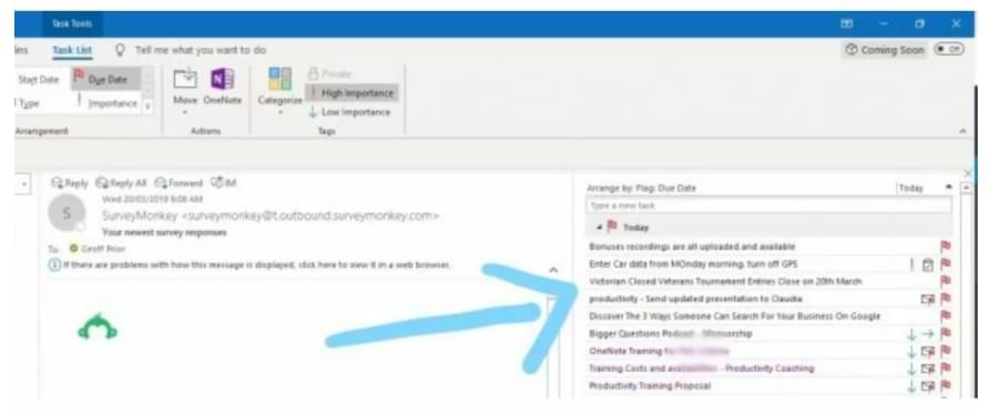 Función de barra de tareas en Microsoft Outlook