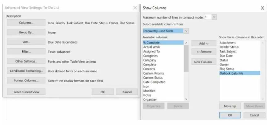 Función de barra de tareas en Microsoft Outlook