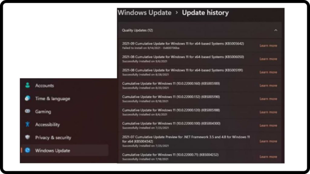 manera fácil de ver el historial de actualizaciones en Windows 11