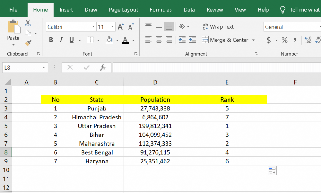 Rank in MS Excel